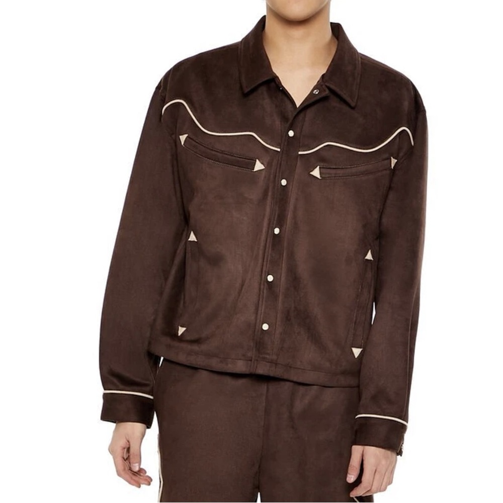 Forever 21 - Men's Dark Brown Faux Suede Western Shirt Jacket- L